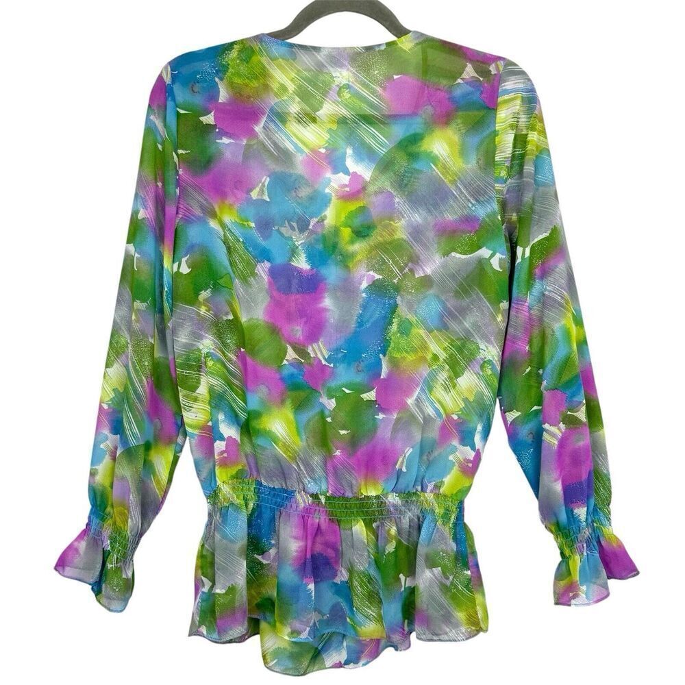 Vintage 90s Y2K Fairy Sheer Beaded Sequin Floral Multicolor Blouse M Drop Waist - Picture 2 of 8